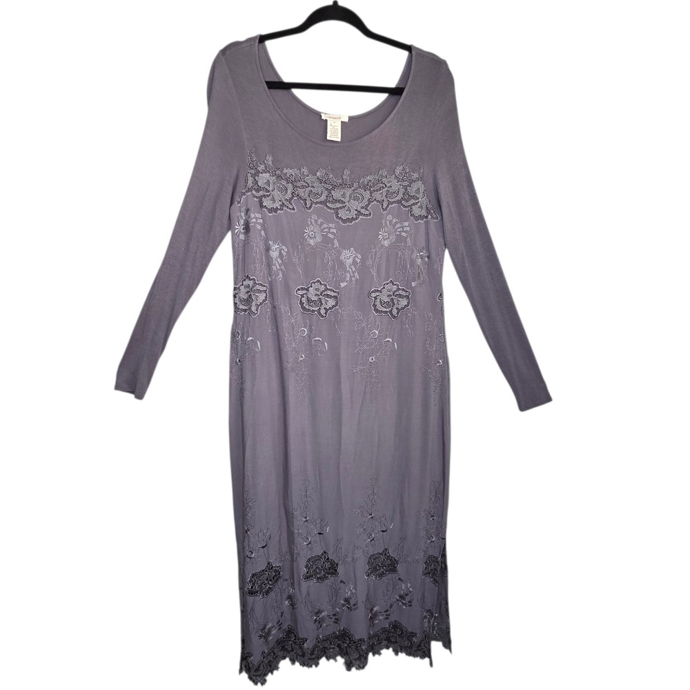 Sundance Gray Embroidered Knit Maxi Dress Lace SZ 8 Boho Minimalist Romantic
